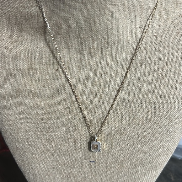 Gold and Mother of Pearl with Crystal accents Initial H Pendant Necklace - Picture 2 of 3